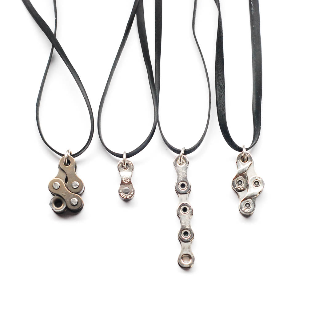 Diamond Recycled Bike Chain Pendant Necklace by Paguro Upcycle